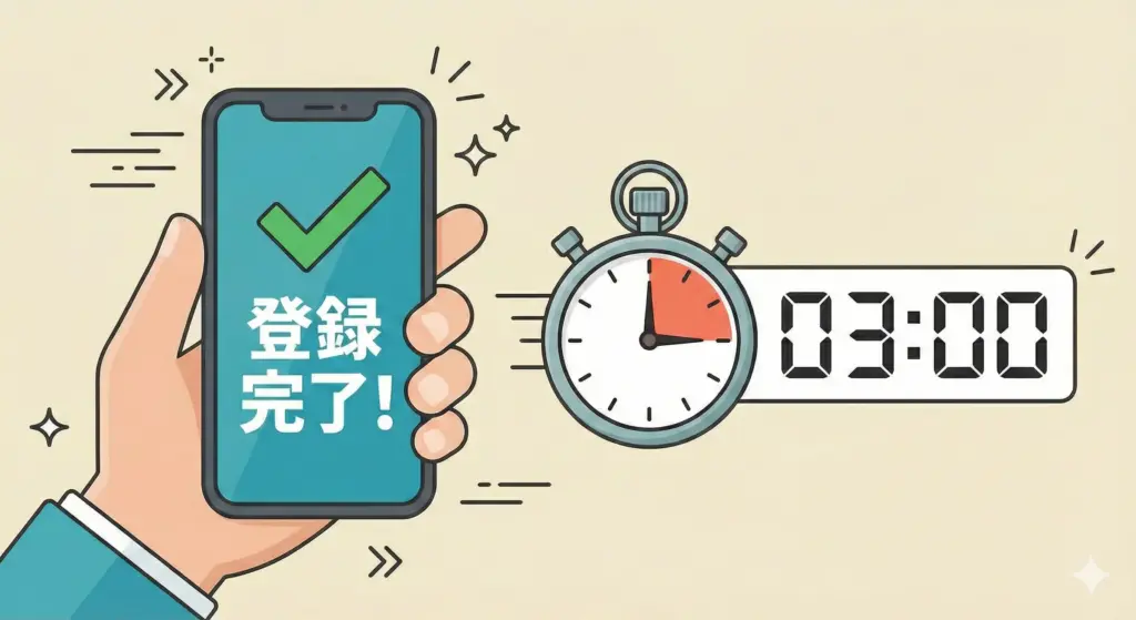 スマートフォンで簡単にAmazonプライムの登録が完了することを示すイメージ画像